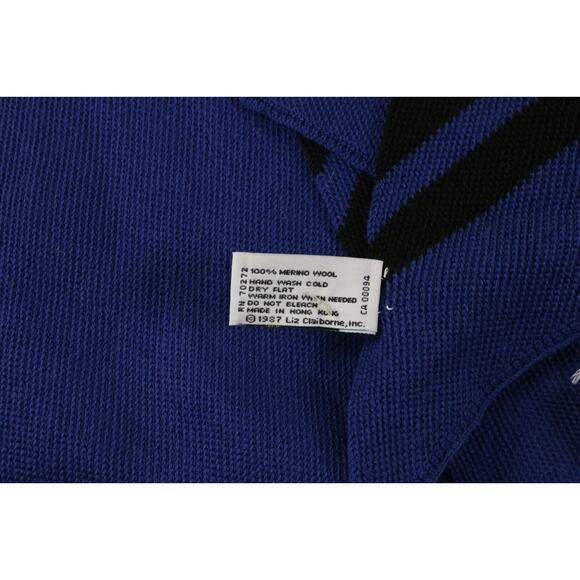 Liz Claiborne Scarf Blue Black Merino Wool Striped Vintage 1987 Hong Kong New - Picture 3 of 8